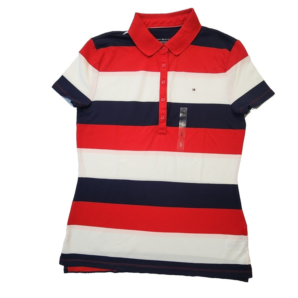 Tommy Hilfiger Womens polo Shirt Short Sleeve Striped Multicolor Size S NWT